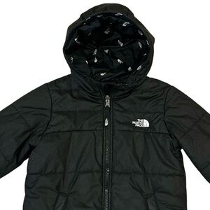 The North Face Reversible Perrito Hooded Jacket Black White Logo Kids Size 6